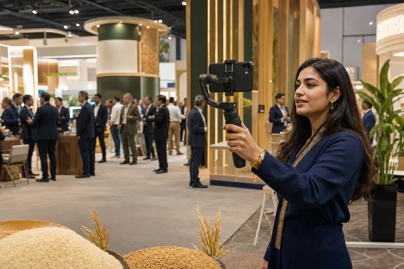 A creator filming at a rice exhibition