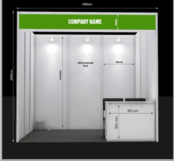Standard shell-scheme stall with fascia and counter